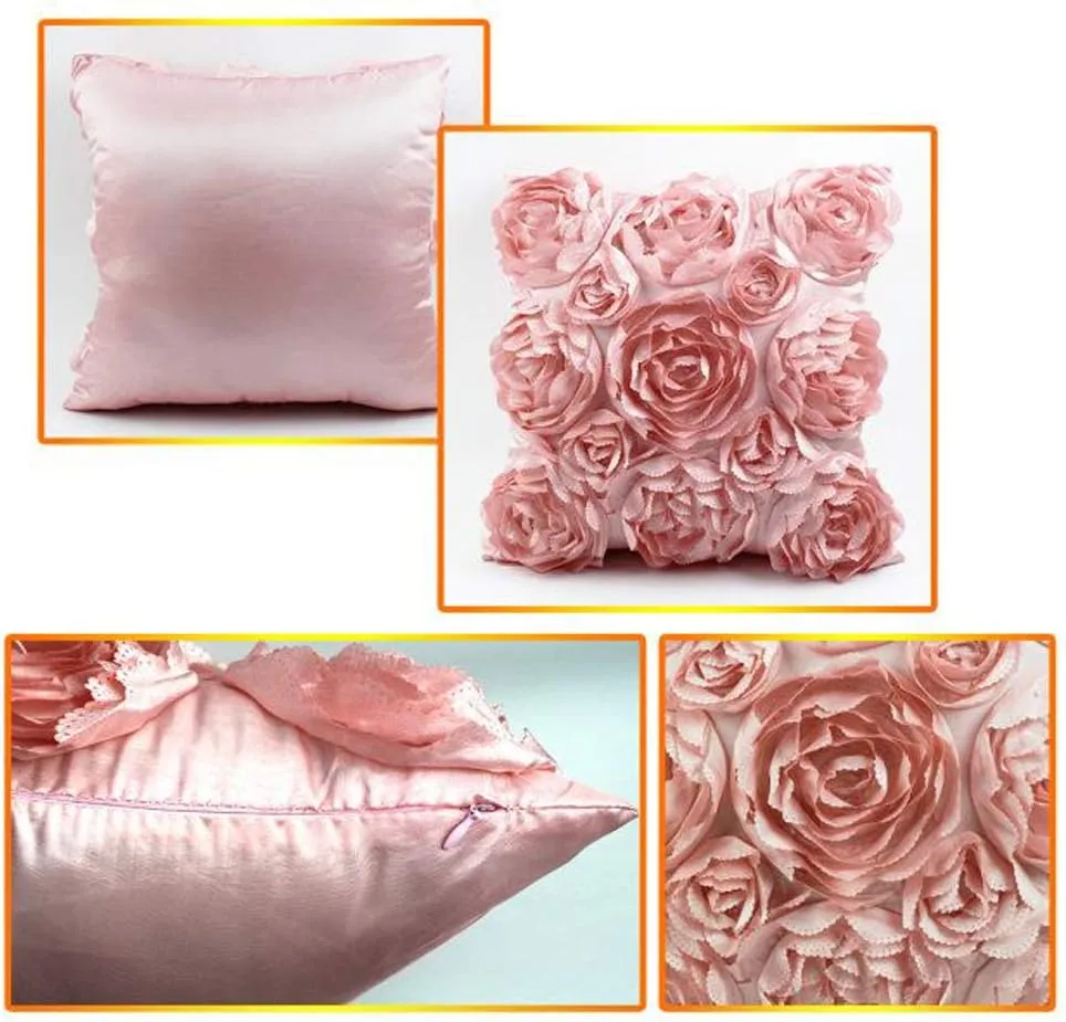 SeptCity Decorative Throw Pillow Covers for Couch Cushion Case, Romantic Love Satin Rose Wedding Party Home Decor,16 x 16 Inches Home Gift (Set of 2)- #Pink