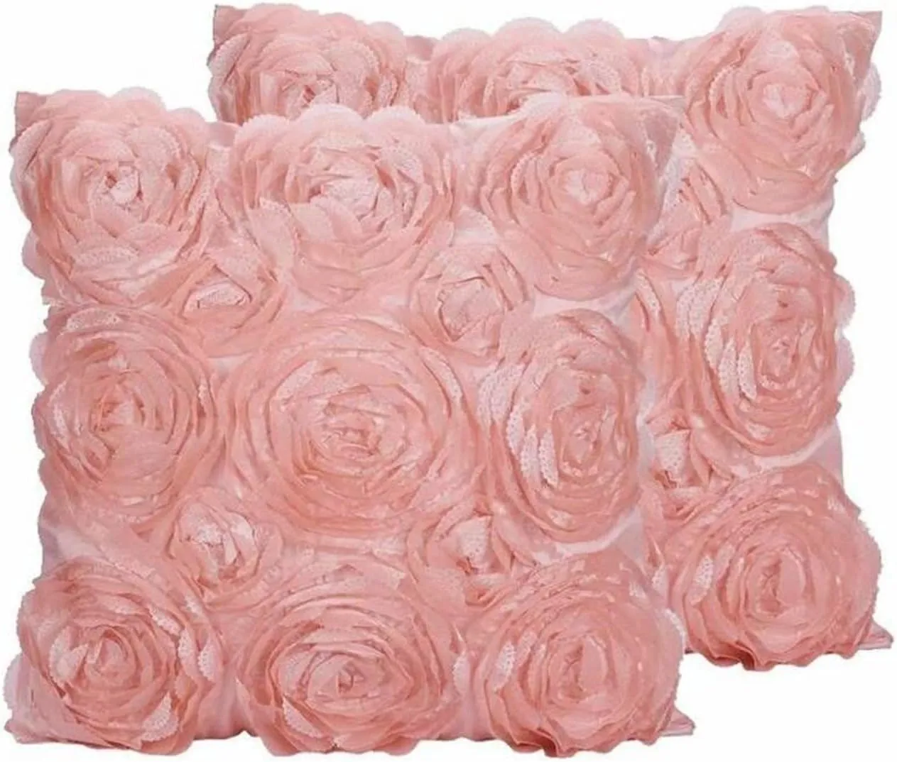 SeptCity Decorative Throw Pillow Covers for Couch Cushion Case, Romantic Love Satin Rose Wedding Party Home Decor,16 x 16 Inches Home Gift (Set of 2)- #Pink