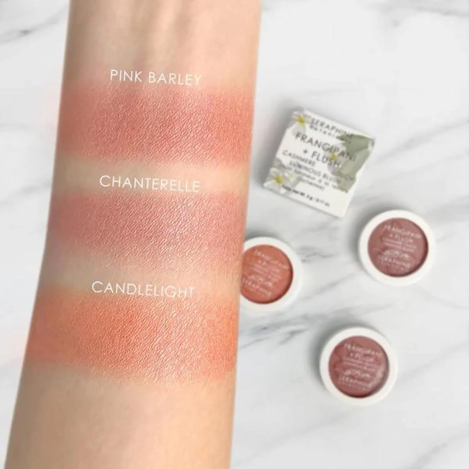 Seraphine Botanicals Blush Powder Frangipani   Flush Cashmere Touch Luminous Pigmented Blends Easily & Contours Cheeks Silky Texture Pink Lotus Extracts & Apple & Raspberry Seed Oil 3g (Chanterelle)