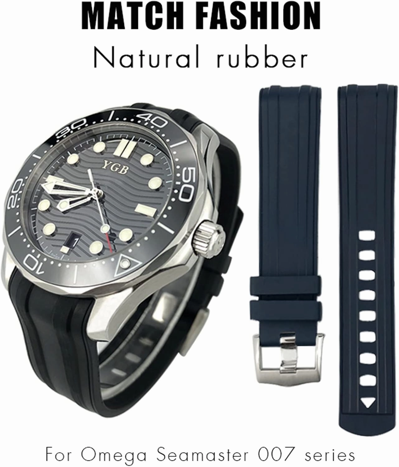 SERDAS Fluorous Rubber Watchband 19mm 20mm 21mm For Omega Seamaster 007 Rose Gold Buckle Soft Waterproof Silicone Watch Strap