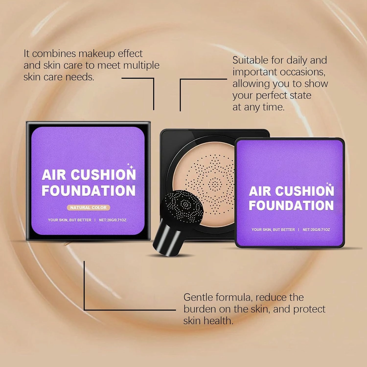 Serentia Cream Flawless Radiant Skin Instantly, Serenita BB Cream Korean, Mushroom Head Air Cushion CC Creams, Moisturizing, Long Lasting Waterproof Matte Concealer, 20g/0.71oz (Natural)