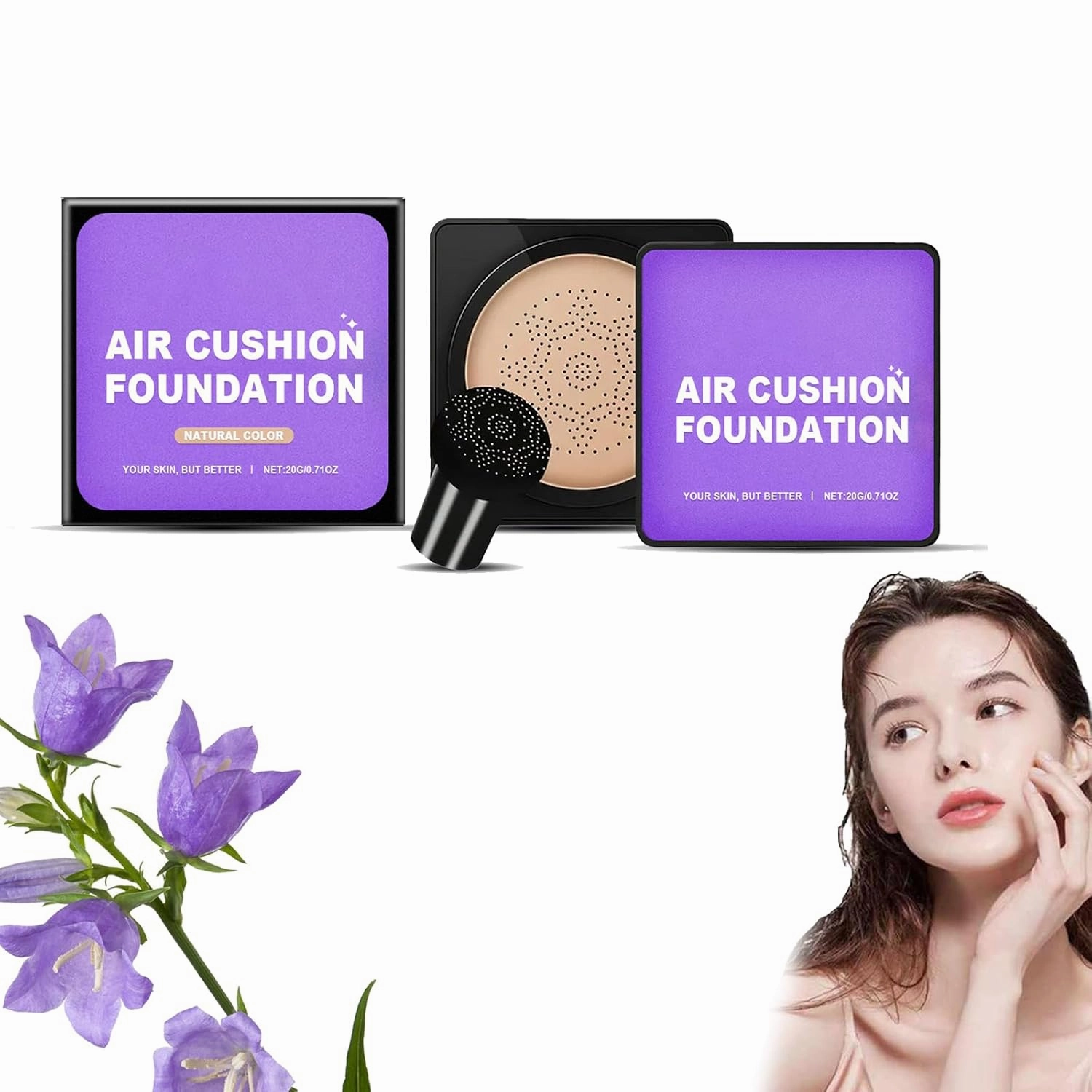 Serentia Cream Flawless Radiant Skin Instantly, Serenita BB Cream Korean, Mushroom Head Air Cushion CC Creams, Moisturizing, Long Lasting Waterproof Matte Concealer, 20g/0.71oz (Natural)