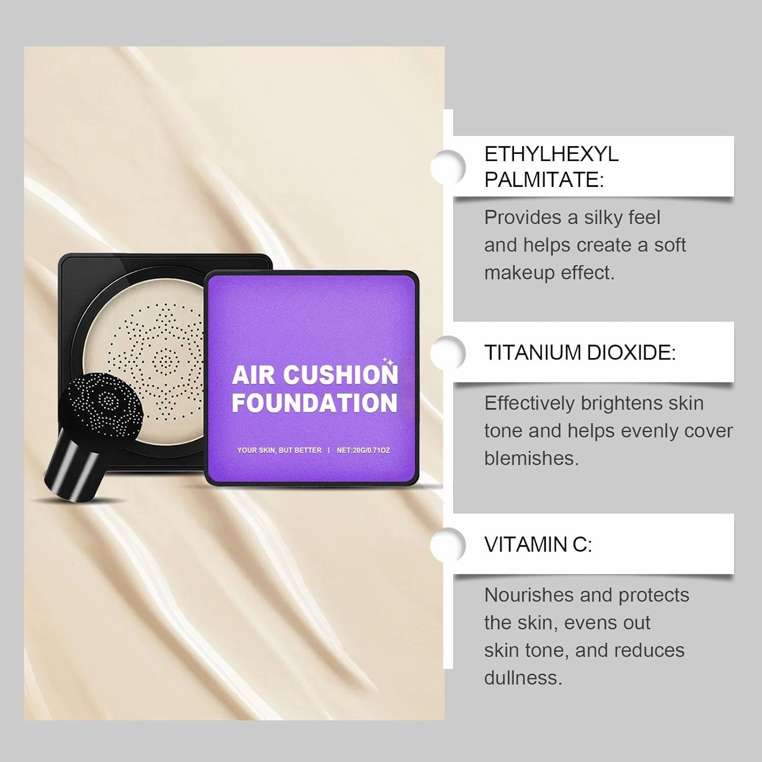 Serentia Elixir Cream Flawless Radiant Skin Instantly, Serentia Oberse Elixir Bb Cream, Air Cushion Cc Mushroom Head Foundation, Waterproof Oil Control Moisturizing Concealer (Natural, .)