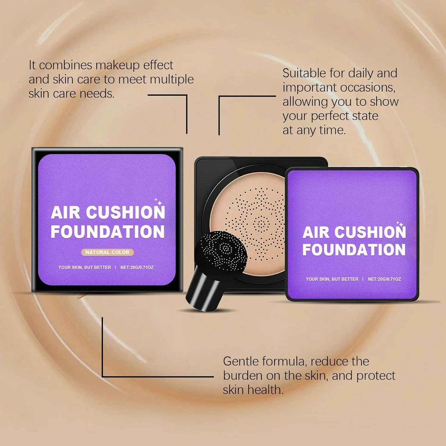 Serentia Elixir Cream Flawless Radiant Skin Instantly, Serentia Oberse Elixir Bb Cream, Air Cushion Cc Mushroom Head Foundation, Waterproof Oil Control Moisturizing Concealer (Natural, .)