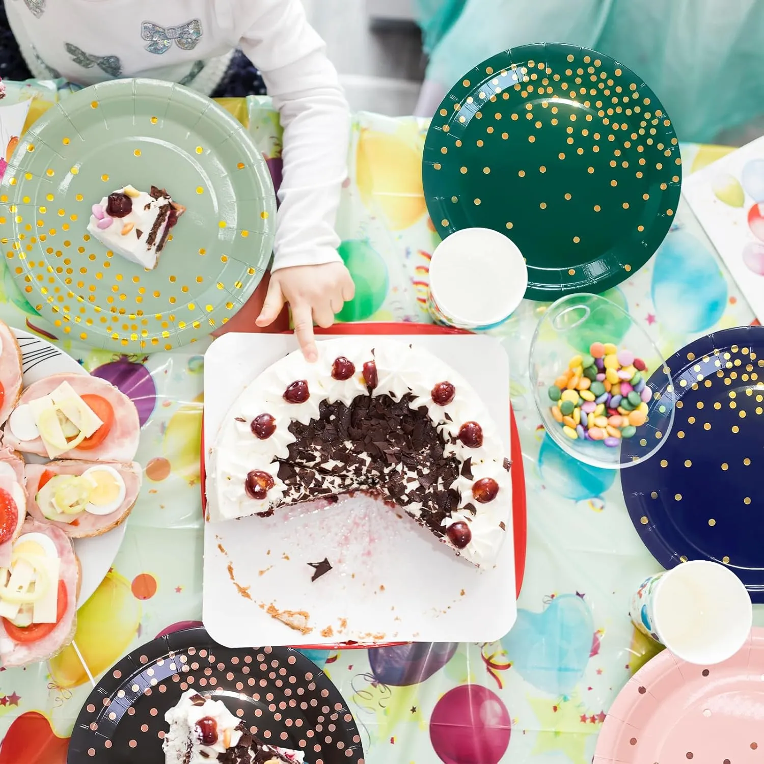Serve 35 Guests Black and Rose Gold Party Supplies,7 Inch Black and Rose Gold Paper Plates and Napkins for Wedding Birthday,Retirement,Father's Day