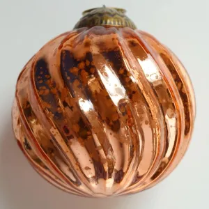 Set of 4 Rose Gold Pink Copper Mercury Glass Ornaments (3.15" Classic Twist Ball) - Perfect for Christmas Tree, Hanging Holiday Decoration, Gifts & Home Decor