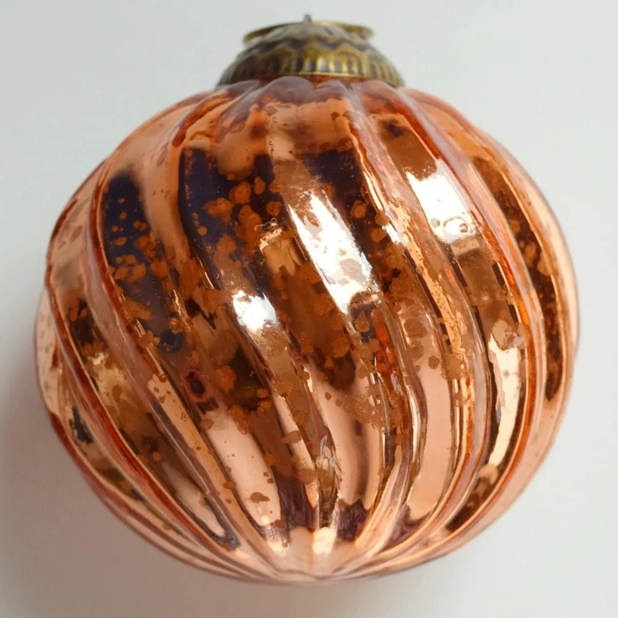 Set of 4 Rose Gold Pink Copper Mercury Glass Ornaments (3.15" Classic Twist Ball) - Perfect for Christmas Tree, Hanging Holiday Decoration, Gifts & Home Decor