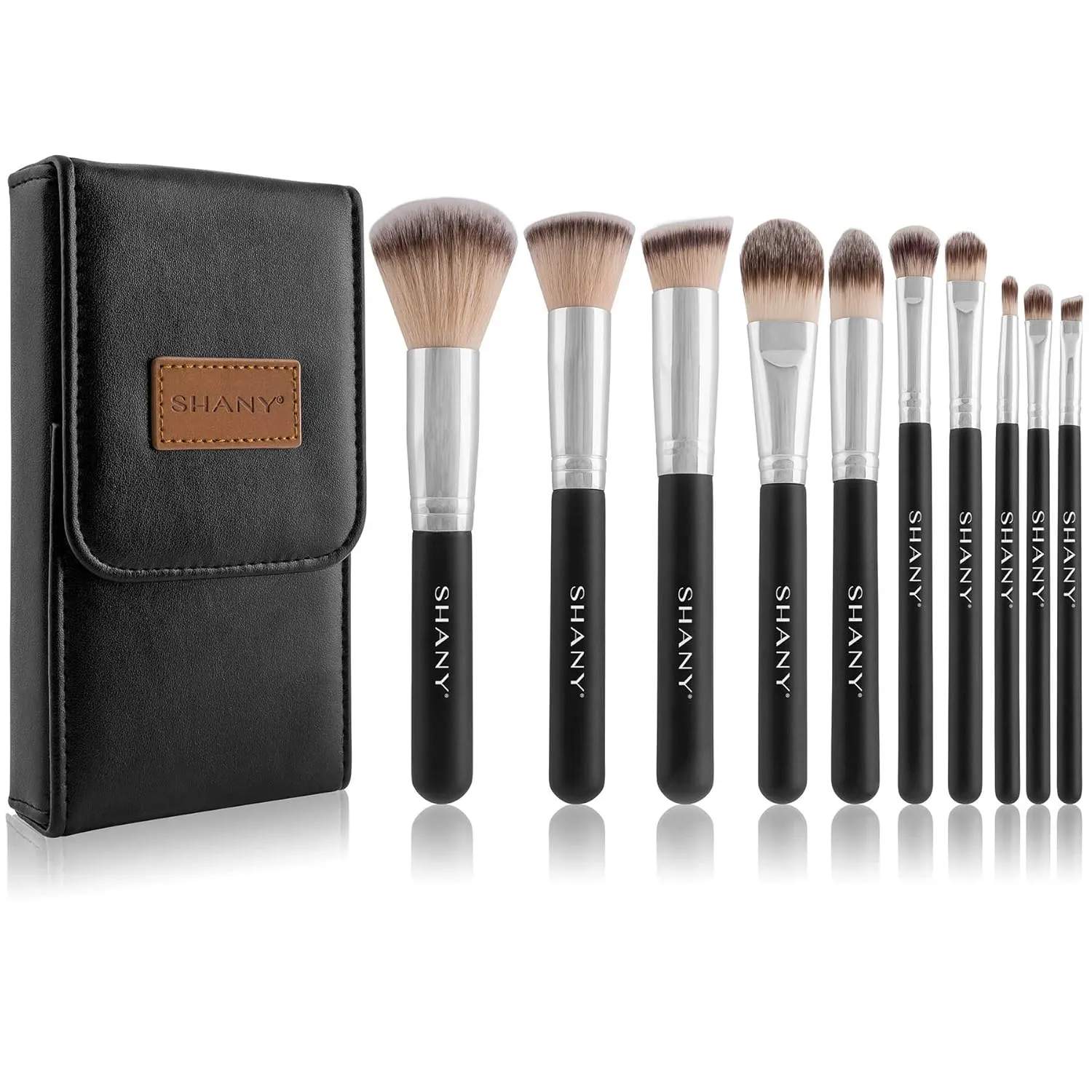 SHANY Makeup Brushes Black OMBRE Pro 10 Piece Essential Professional Makeup Brush Set - Foundation Powder Concealers Eye Shadow Brushes with Black Makeup Brush Travel Case - 10PC