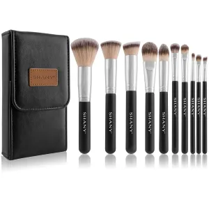 SHANY Makeup Brushes Black OMBRE Pro 10 Piece Essential Professional Makeup Brush Set - Foundation Powder Concealers Eye Shadow Brushes with Black Makeup Brush Travel Case - 10PC