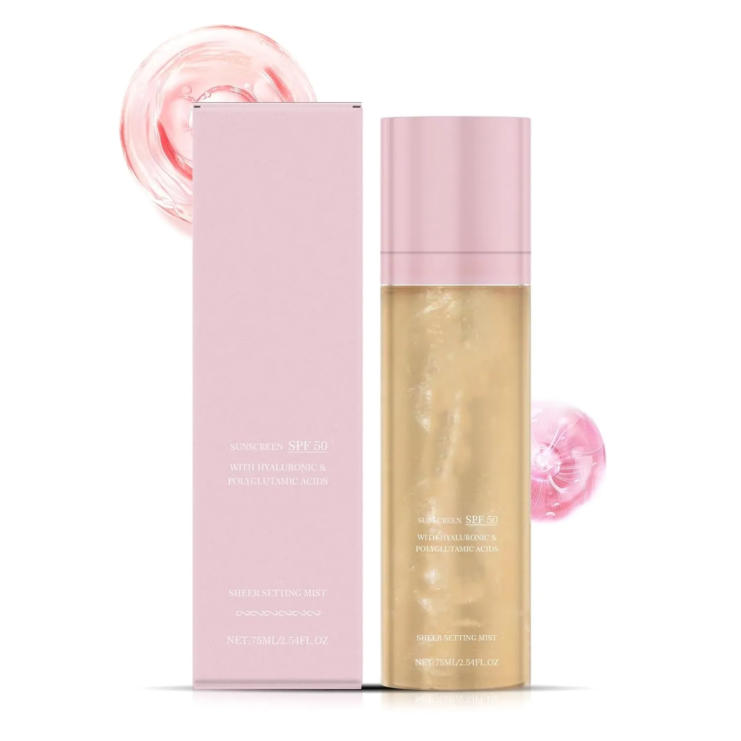 Sheer Setting Mist, Face Nighter Setting Spray With Shimmering Body Oil, Setting Mist Spf 50 Long-Lasting Moisturizing (Pink)