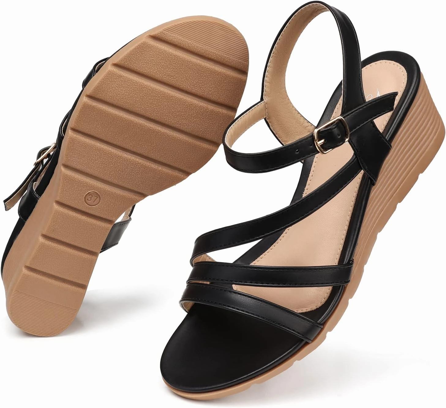 SHIBEVER Wedge Sandals for Women Dressy: Summer Low Wedges Womens Comfortable Open Toe Sandal