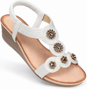SHIBEVER Womens Sandals Wedge Low: Open Toe Elastic Ankle Strap Wedge Sandal - Dressy Sandals Women - Comfortable Summer