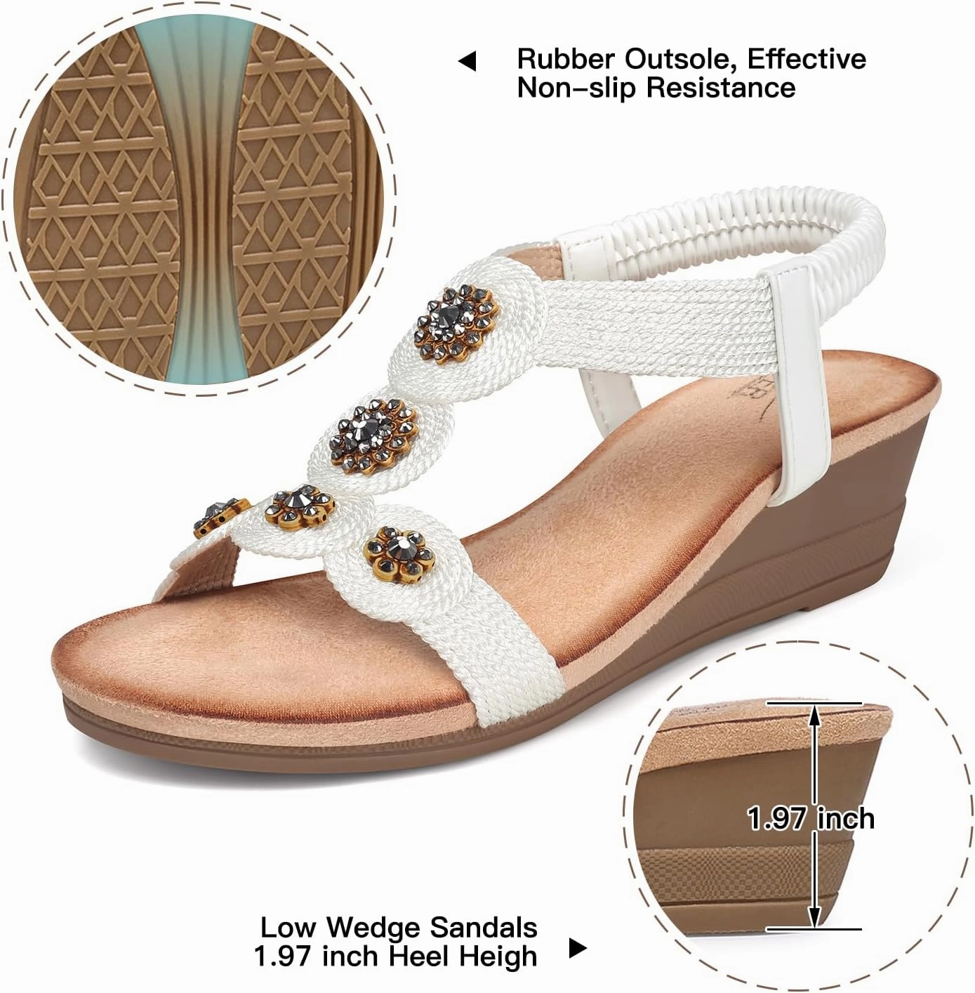 SHIBEVER Womens Sandals Wedge Low: Open Toe Elastic Ankle Strap Wedge Sandal - Dressy Sandals Women - Comfortable Summer