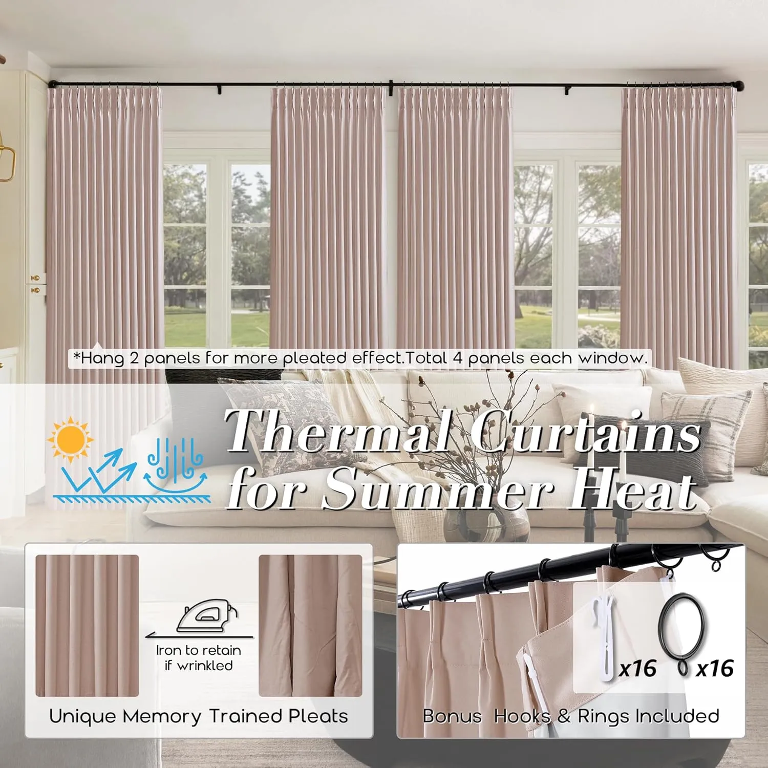SHINELAND Blush Pink Curtains for Nursery Girl,Blackout Dusty Pink Linen Boho Pastel Cute Curtains for Bedroom Aesthetic Open Closet Without Door,2 Panel Set 96 Inches Long