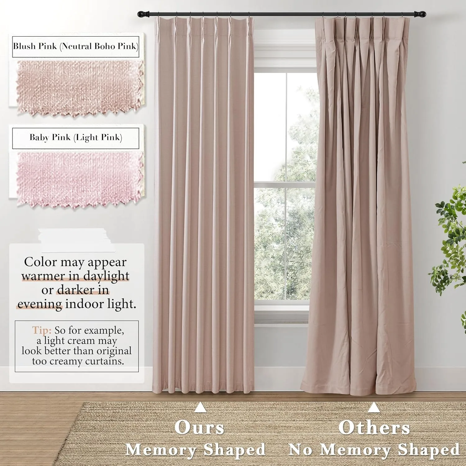 SHINELAND Blush Pink Curtains for Nursery Girl,Blackout Dusty Pink Linen Boho Pastel Cute Curtains for Bedroom Aesthetic Open Closet Without Door,2 Panel Set 96 Inches Long