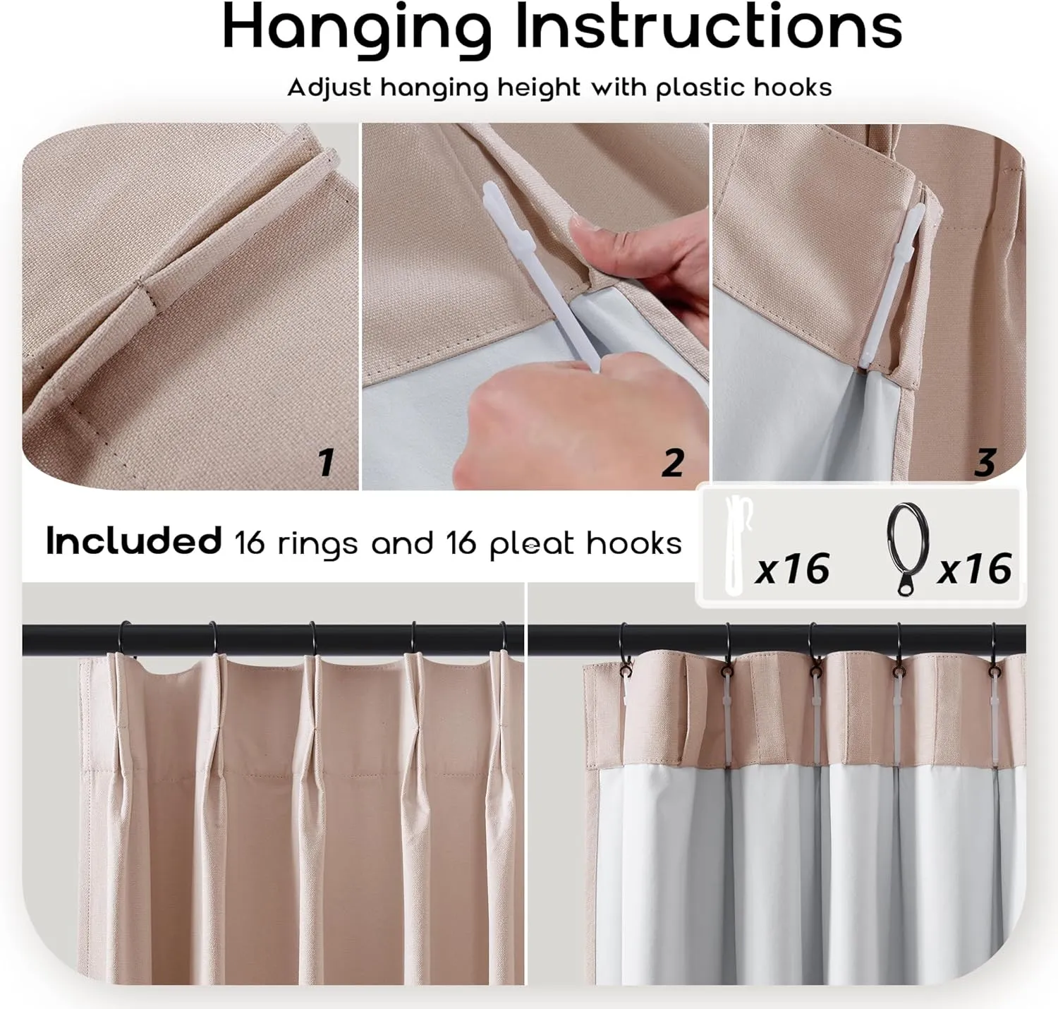 SHINELAND Blush Pink Curtains for Nursery Girl,Blackout Dusty Pink Linen Boho Pastel Cute Curtains for Bedroom Aesthetic Open Closet Without Door,2 Panel Set 96 Inches Long