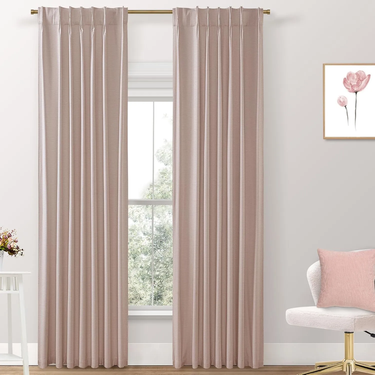 SHINELAND Blush Pink Curtains for Nursery Girl,Blackout Dusty Pink Linen Boho Pastel Cute Curtains for Bedroom Aesthetic Open Closet Without Door,2 Panel Set 96 Inches Long
