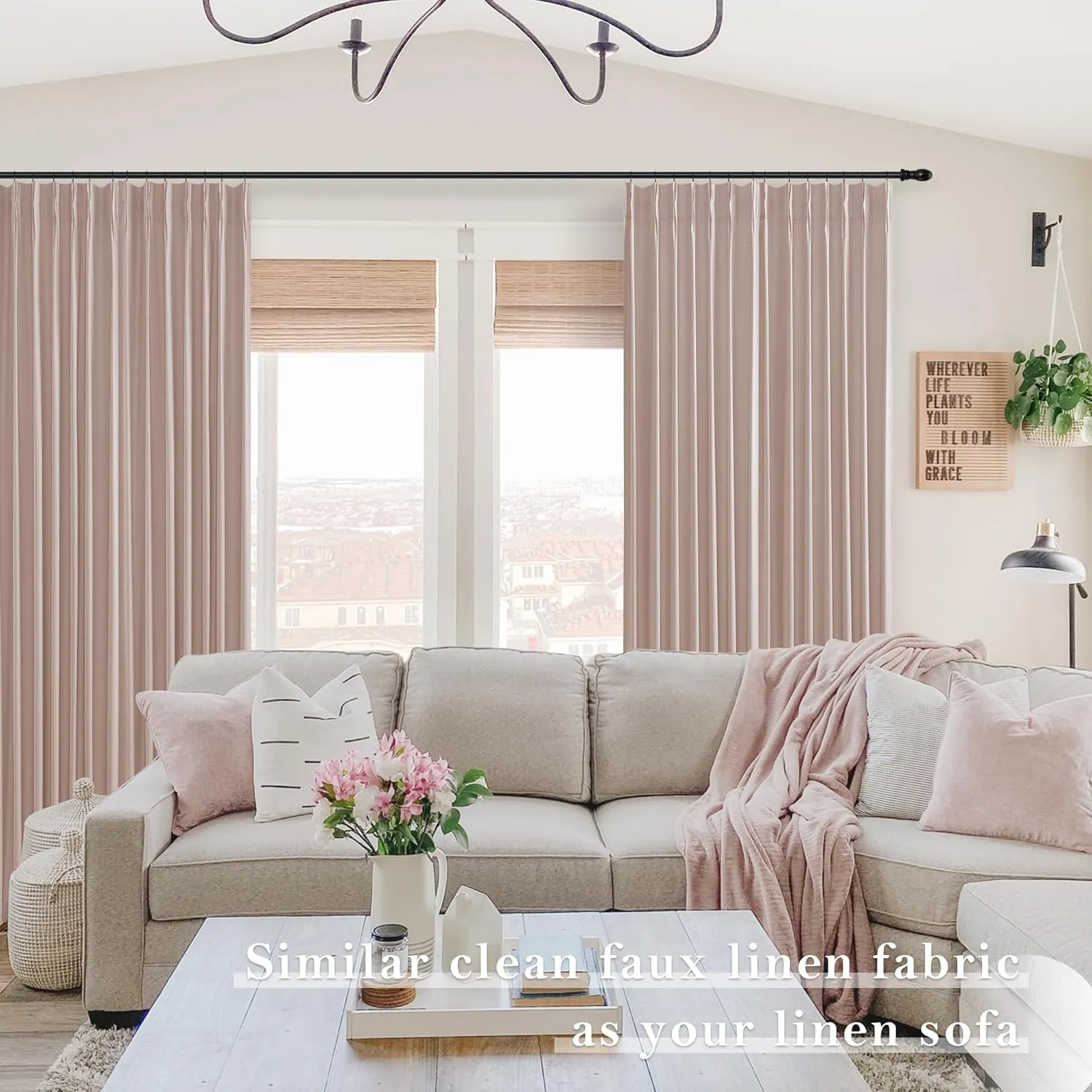SHINELAND Blush Pink Curtains for Nursery Girl,Blackout Dusty Pink Linen Boho Pastel Cute Curtains for Bedroom Aesthetic Open Closet Without Door,2 Panel Set 96 Inches Long