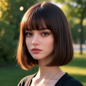Short Brown Bob Wig With Bangs -12 Inch Natural Fashion Bob Wigs for Women, Cute Colored Synthetic Wig for Daily Party Halloween (Brown)