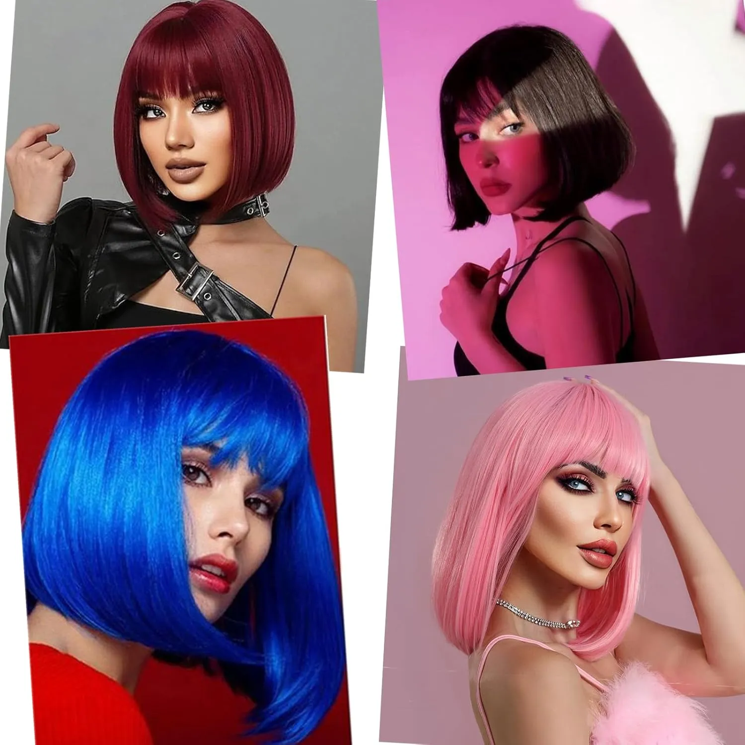 Short Brown Bob Wig With Bangs -12 Inch Natural Fashion Bob Wigs for Women, Cute Colored Synthetic Wig for Daily Party Halloween (Brown)