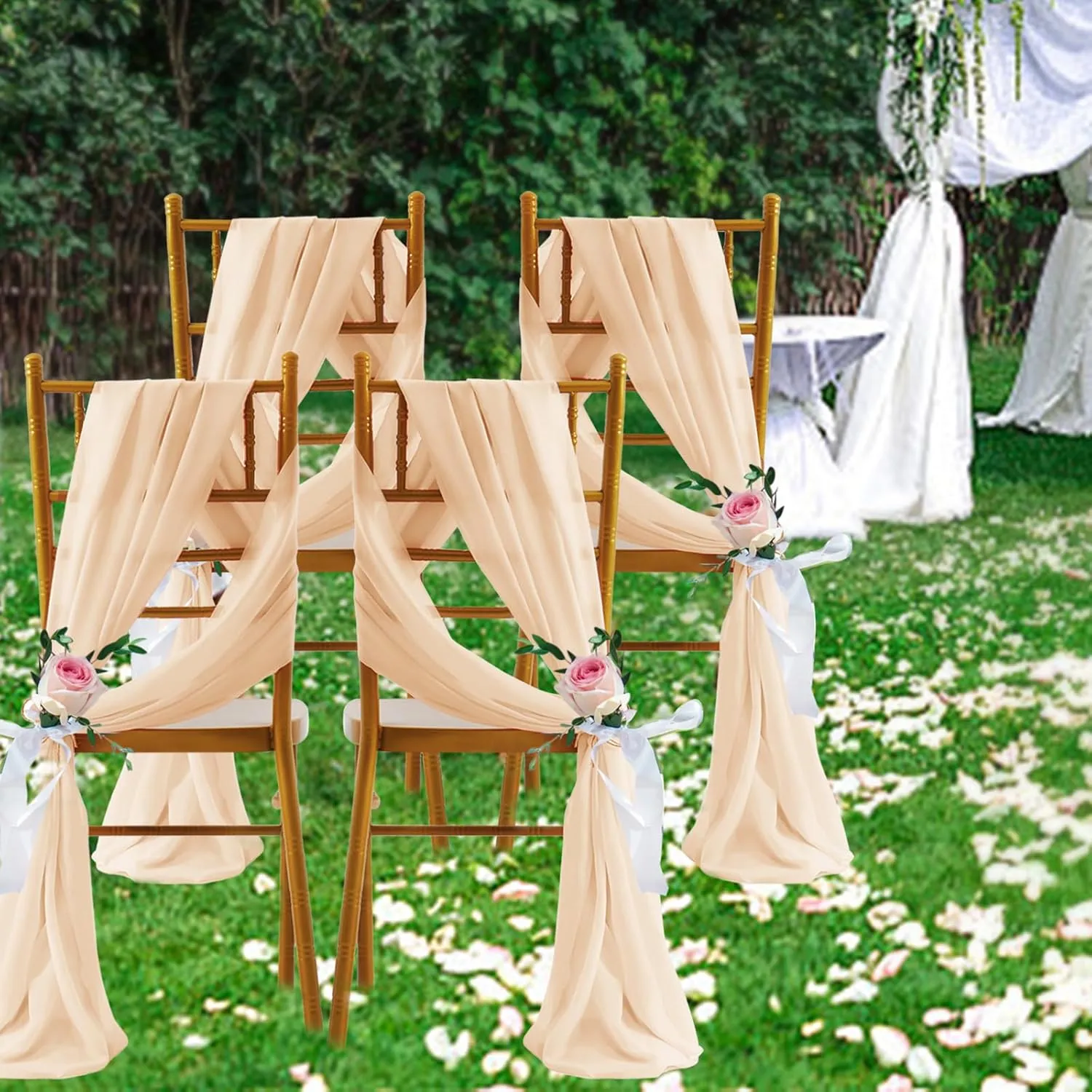SiinvdaBZX 4 Panels Wedding Arch Draping Fabric 30" x 20Ft Champagne Sheer Chiffon Fabric Outdoor Extra Long Decorative Drapery for Party Ceremony Ceiling Curtain Backdrop