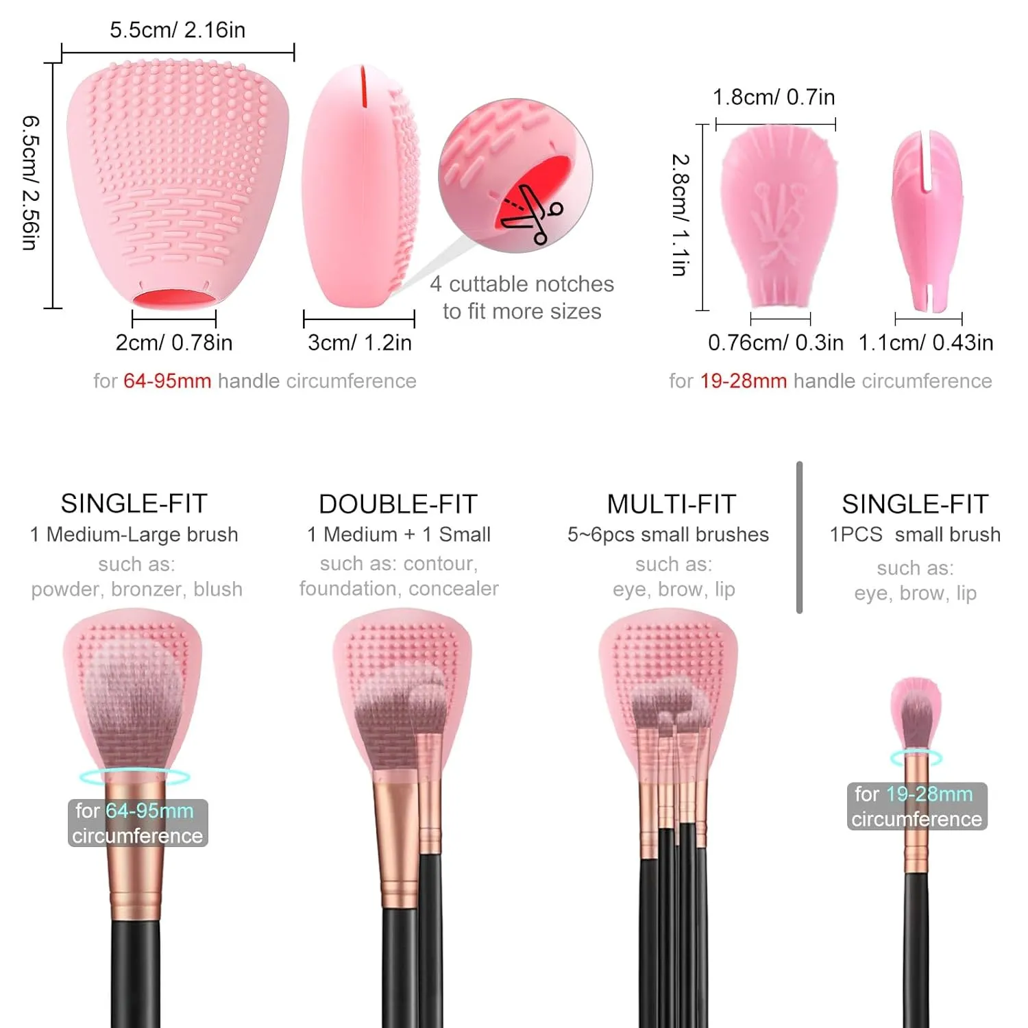 Silicone Travel Make-up Brush Holder with Cleaner Mat Pad, Organizer Case Covers for Foundation Eye Lip Brushes Storage Cleaning, Gift for Women Girl-friend Mother Wife, 5-Pcs Large   7 Small, Blue