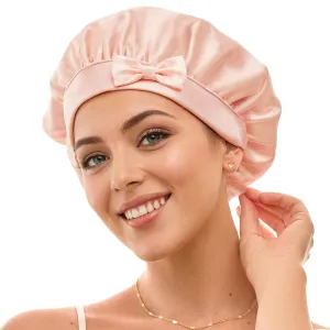 Silk Bonnet Sleeping Cap For Women, Made of Real 100% Mulberry Silk, Soft and Easy to Use, Breathable & Adjustable Sleep Caps, Fine Hair Wrap - Night Head Cap for Curly Hair (Pink)