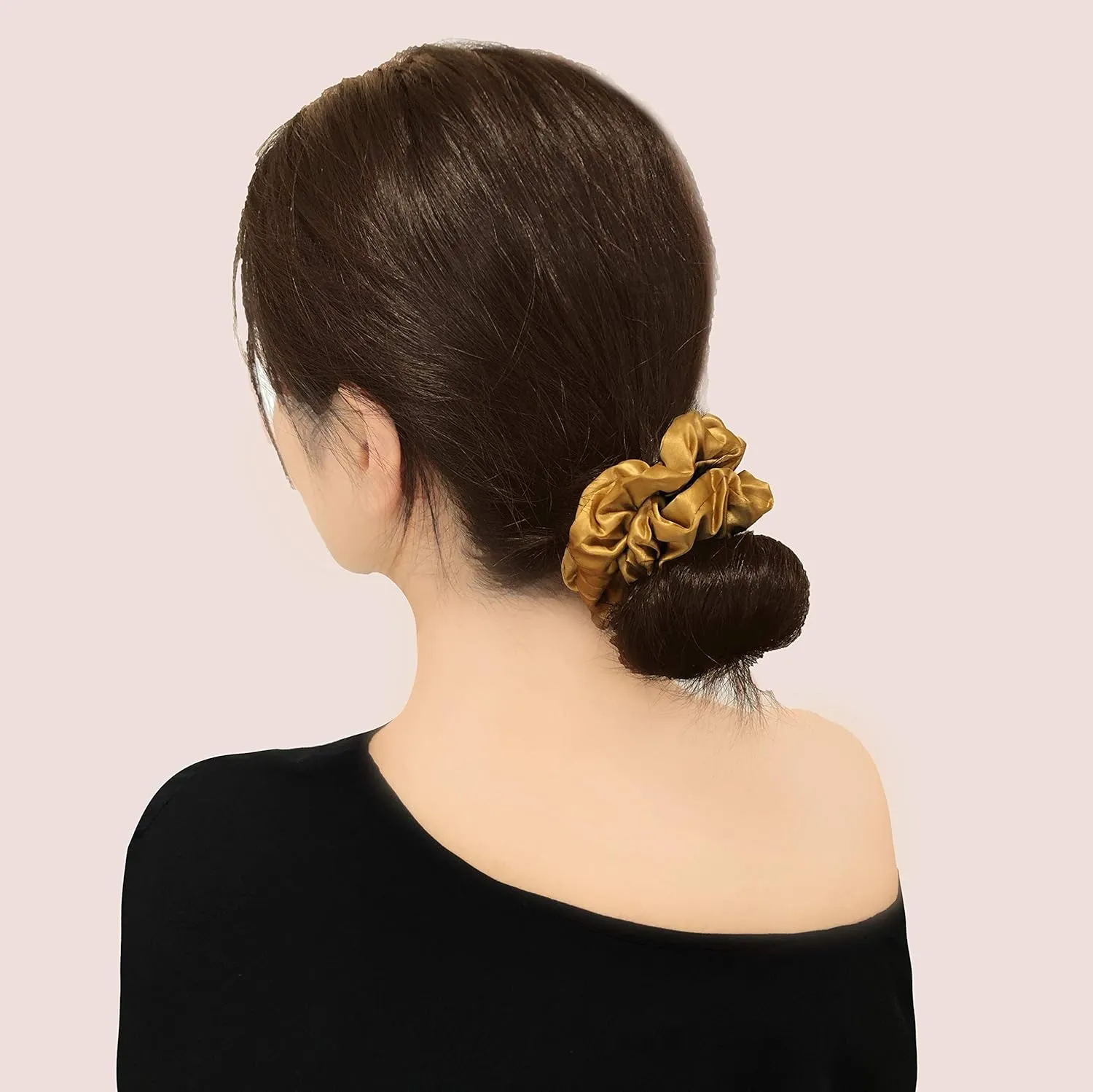 Silk Scrunchies, Pure Mulberry Silk Hair Ties, 22 Momme, Large (Green|Champagne- 2 Pk)