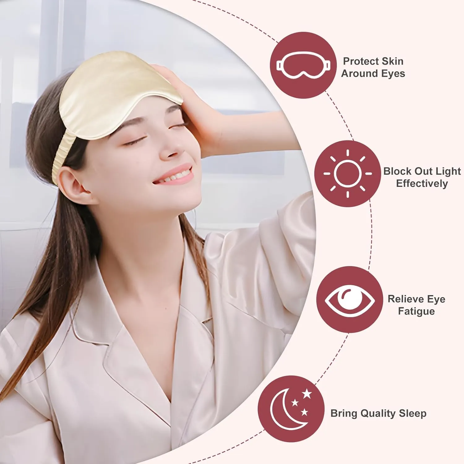 Silk Sleep Mask Eye Mask Blindfold with Double Layer Silk Filling and Elastic Strap for Full Night's Sleep, Travel and Nap, Soft Eye Cover Eyeshade with Luxury Bag and Ear Plugs (Champagne)