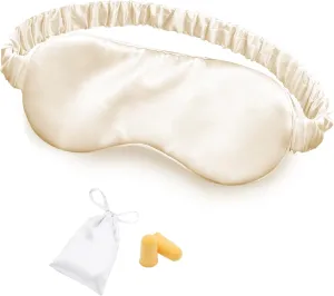 Silk Sleep Mask Eye Mask Blindfold with Double Layer Silk Filling and Elastic Strap for Full Night's Sleep, Travel and Nap, Soft Eye Cover Eyeshade with Luxury Bag and Ear Plugs (Champagne)