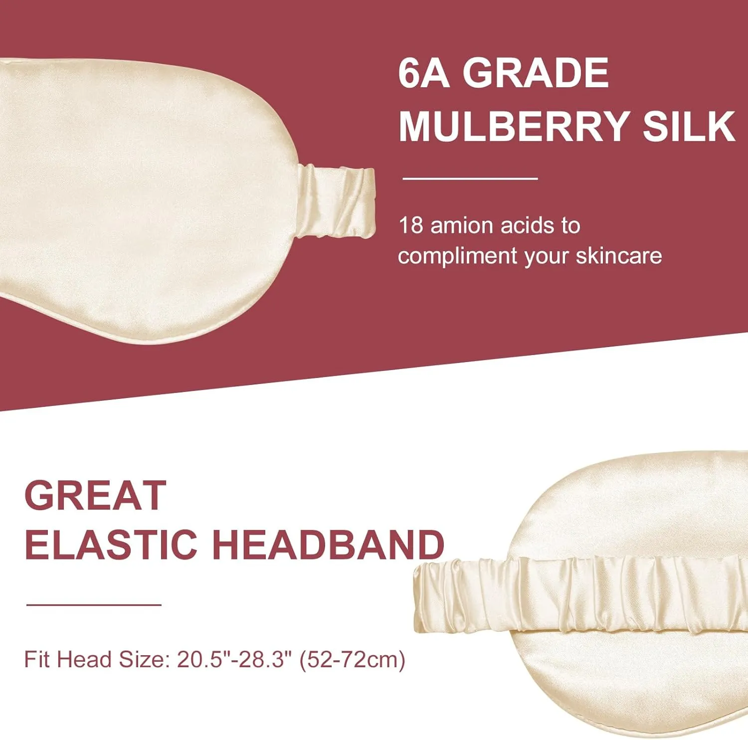 Silk Sleep Mask Eye Mask Blindfold with Double Layer Silk Filling and Elastic Strap for Full Night's Sleep, Travel and Nap, Soft Eye Cover Eyeshade with Luxury Bag and Ear Plugs (Champagne)