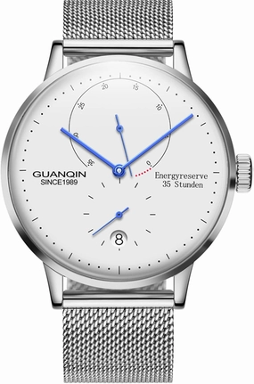Simple Men's Automatic Mechanical Watch Ultra Thin Stainless Steel Mesh Strap Clock with Energy Display