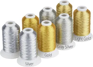 Simthread 8 Spools (4 Gold  4 Silver Colors) Metallic Embroidery Machine Thread 500M(550Y) for Embroidery and Decorative Sewing