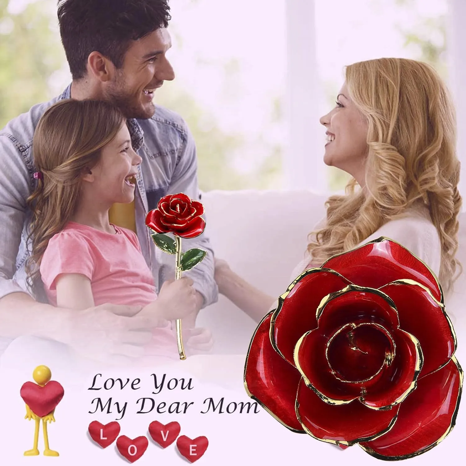 Sinvitron Gold Dipped Infinity Rose - Eternal Resin-Preserved Rose | Forever Flower Decor for Birthdays, Mother’s Day, Anniversaries | Unique Gift for Women, Mom, Wife (Red)
