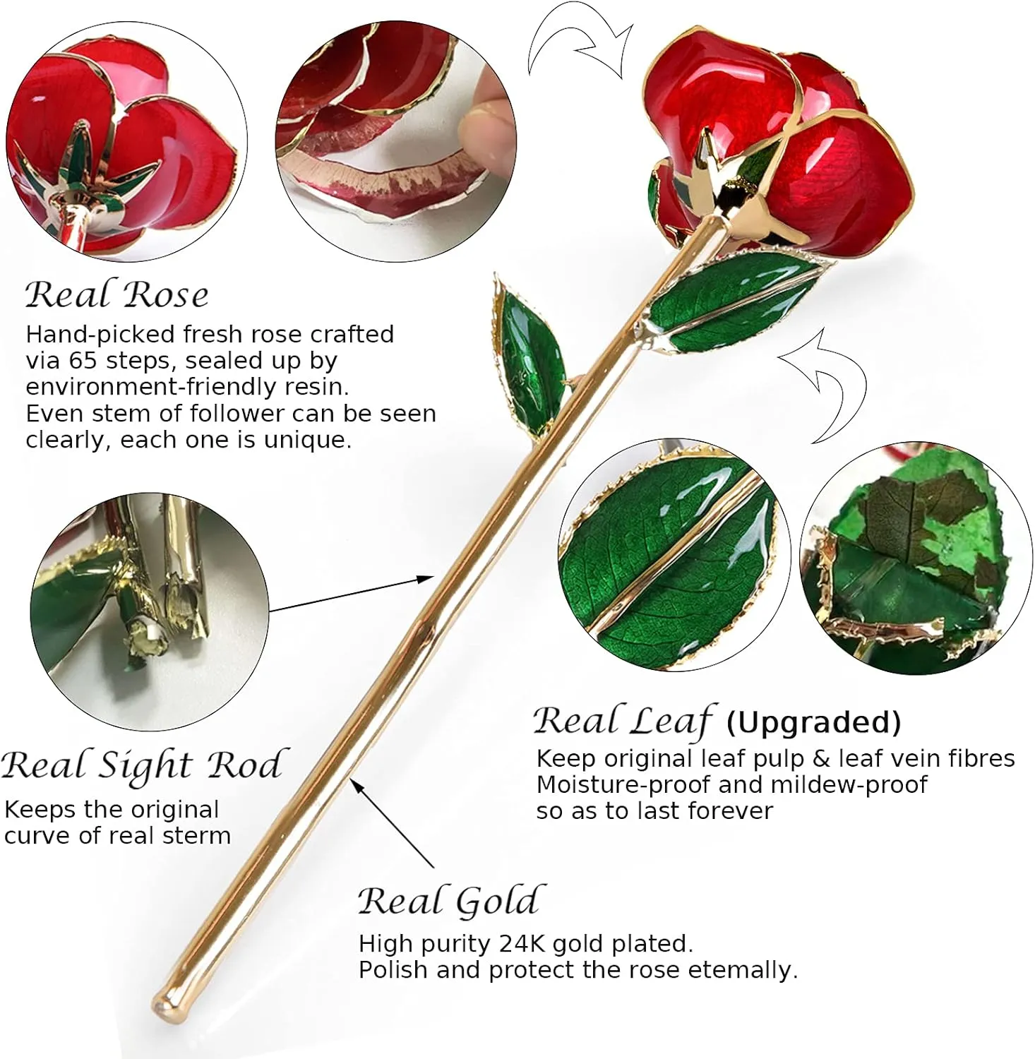 Sinvitron Gold Dipped Infinity Rose - Eternal Resin-Preserved Rose | Forever Flower Decor for Birthdays, Mother’s Day, Anniversaries | Unique Gift for Women, Mom, Wife (Red)