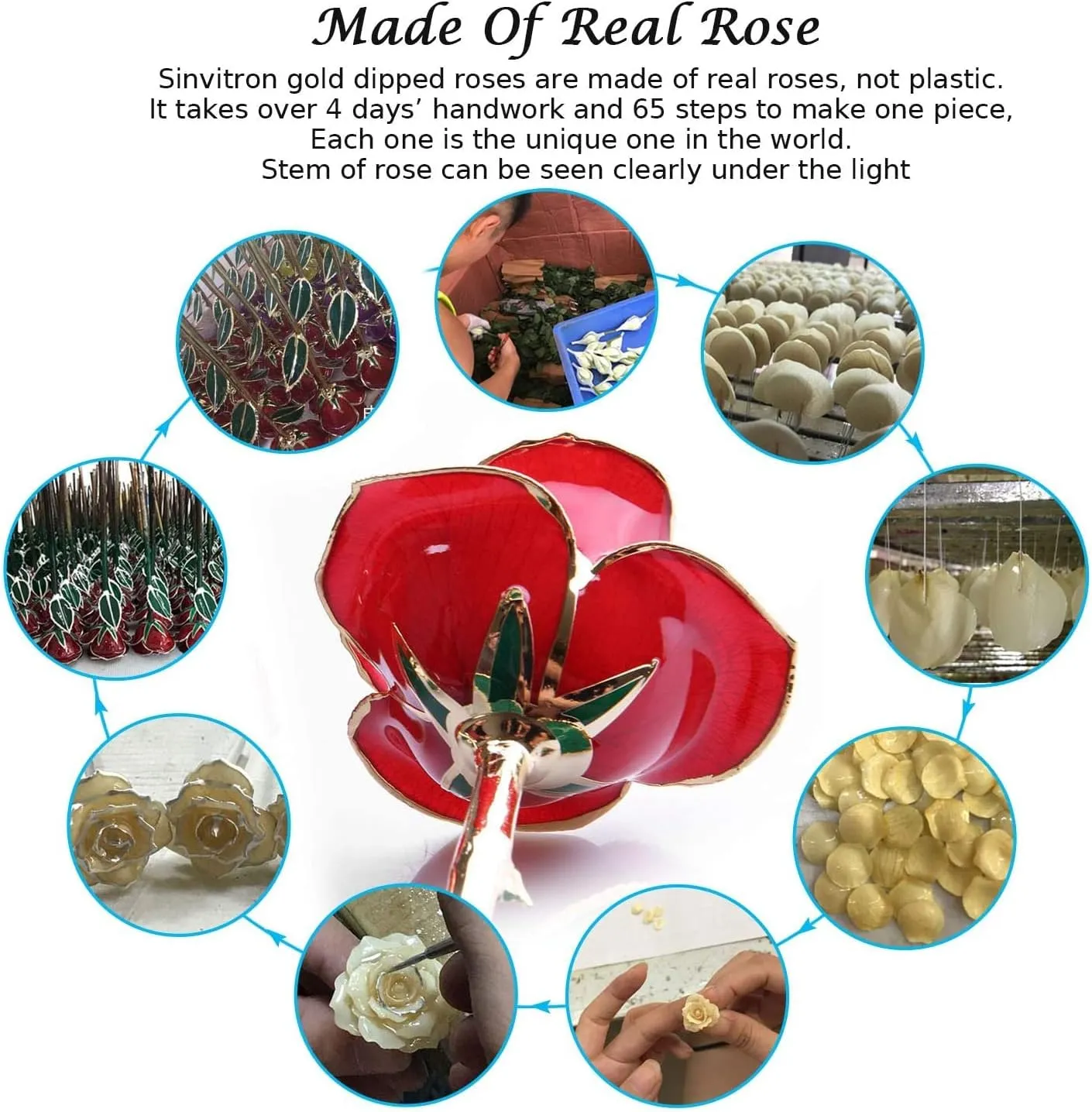 Sinvitron Gold Dipped Infinity Rose - Eternal Resin-Preserved Rose | Forever Flower Decor for Birthdays, Mother’s Day, Anniversaries | Unique Gift for Women, Mom, Wife (Red)