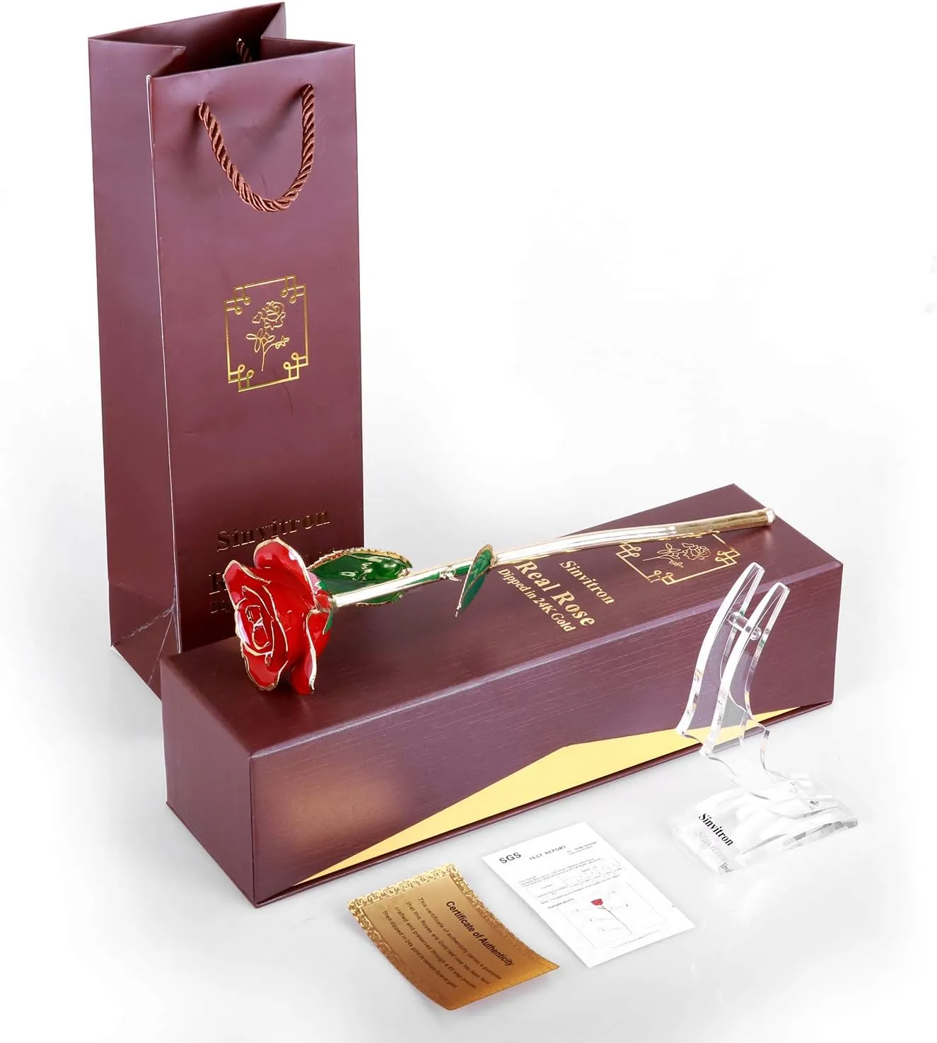 Sinvitron Gold Dipped Infinity Rose - Eternal Resin-Preserved Rose | Forever Flower Decor for Birthdays, Mother’s Day, Anniversaries | Unique Gift for Women, Mom, Wife (Red)