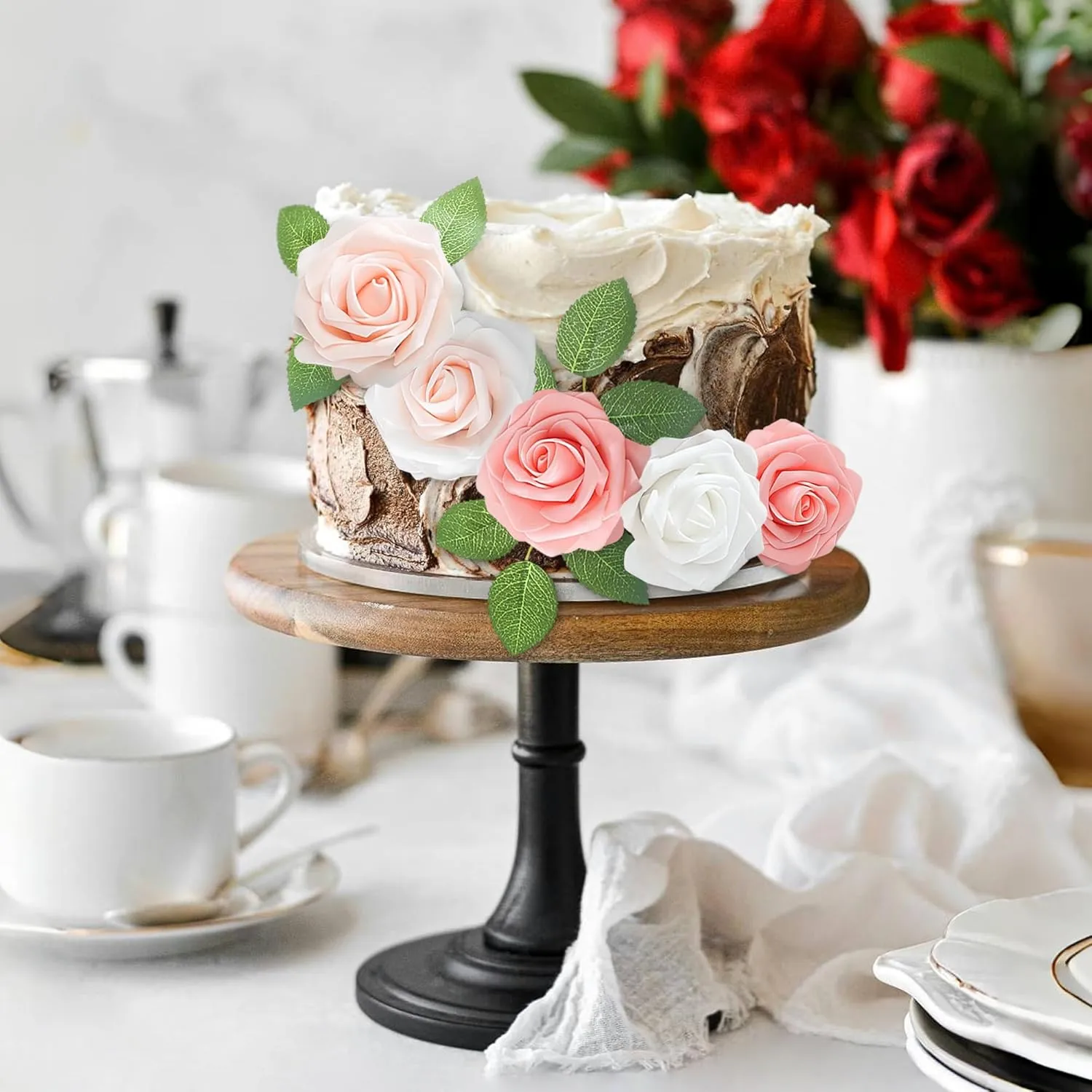 SITUMEIZI Pink Roses Artificial Flowers Pink Artificial Flowers 25Pcs Foam Fake Rose with Stems for DIY Wedding Flowers Bridal Shower Table Centerpieces Party Decor