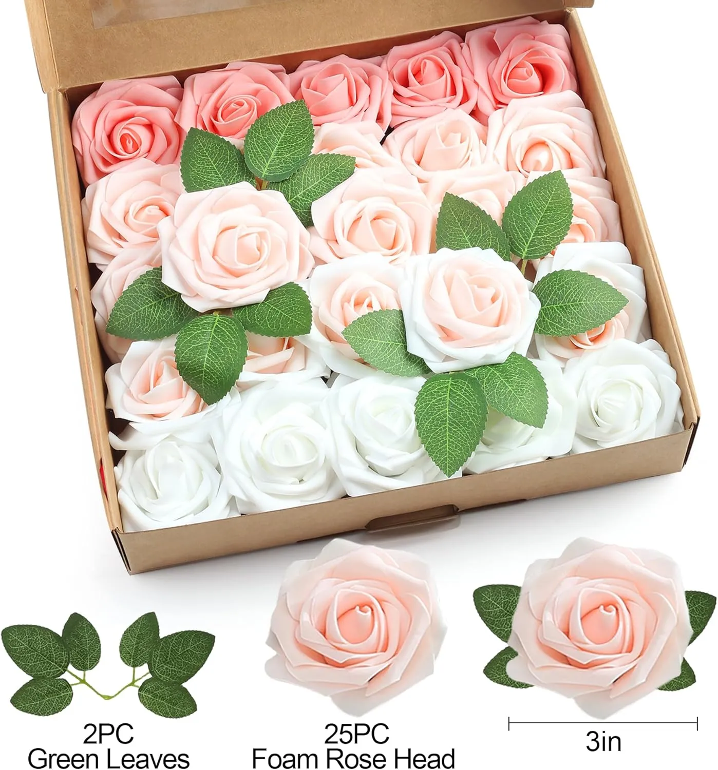 SITUMEIZI Pink Roses Artificial Flowers Pink Artificial Flowers 25Pcs Foam Fake Rose with Stems for DIY Wedding Flowers Bridal Shower Table Centerpieces Party Decor