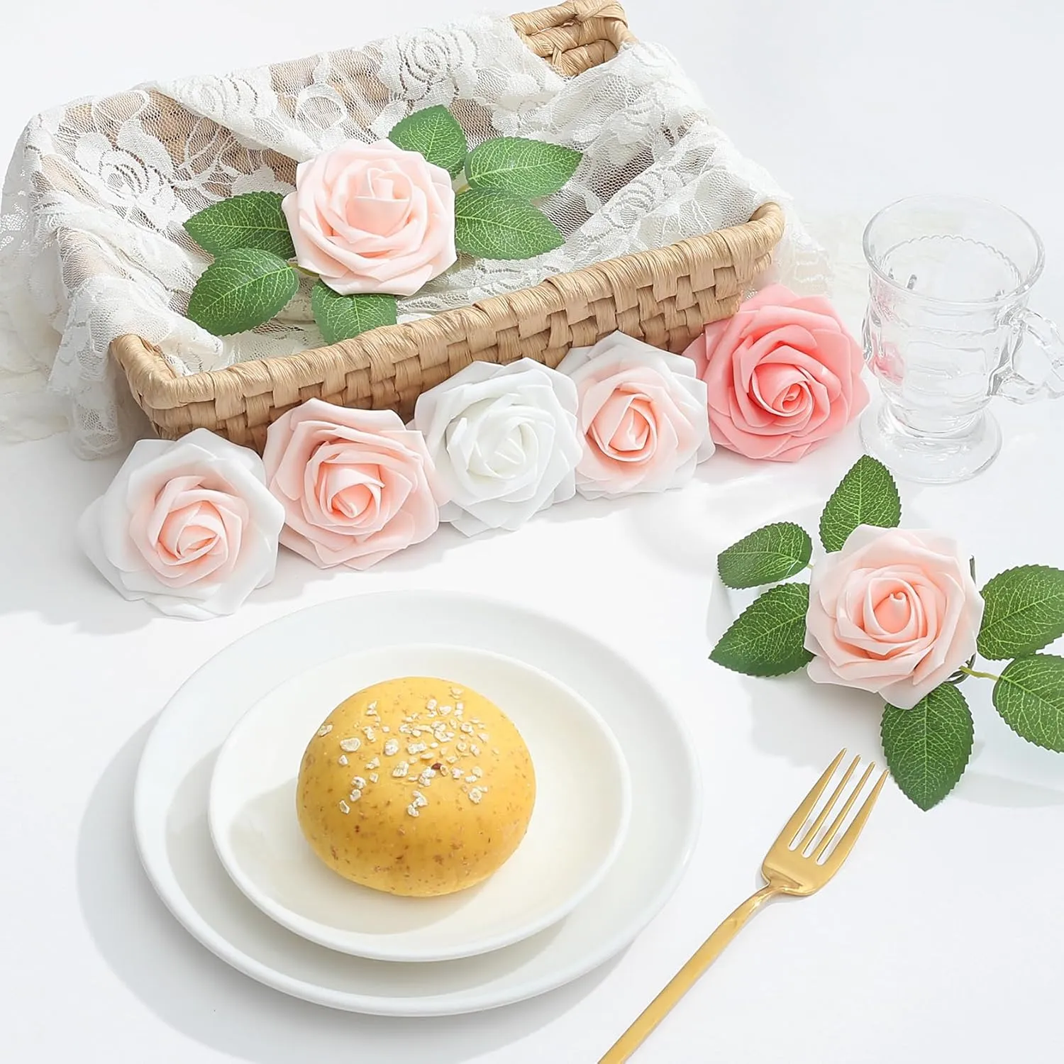 SITUMEIZI Pink Roses Artificial Flowers Pink Artificial Flowers 25Pcs Foam Fake Rose with Stems for DIY Wedding Flowers Bridal Shower Table Centerpieces Party Decor