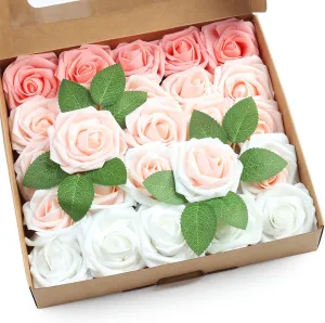 SITUMEIZI Pink Roses Artificial Flowers Pink Artificial Flowers 25Pcs Foam Fake Rose with Stems for DIY Wedding Flowers Bridal Shower Table Centerpieces Party Decor
