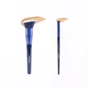 SIXPLUS Foundation Brush and Concealer Brush Makeup Brushes Set Flat Top Spiral-Striped Synthetic Kabuki Brush for Liquid,Cream, Buffing,Concealer,Blush,Bronzer - 2Pcs Navy Blue Ideal Gift Choice