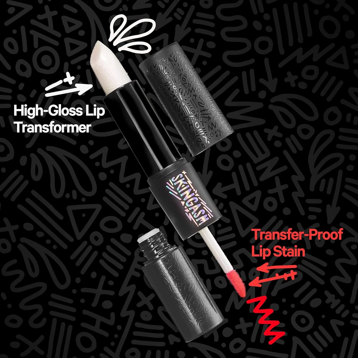 SKINGASM All Nighter Lip Stain & Lip Transformer- A Cruelty-Free Dual-Sided Matte Lipstick and Lip Gloss - Long Lasting Lipstick & Prismatic Shine - Kiss-Proof Color (Pucker Up (Red Orange))