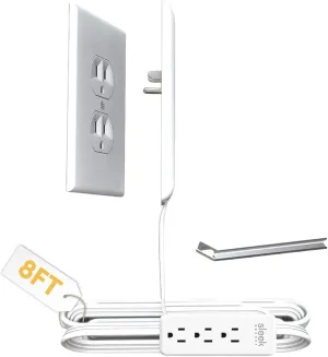 Sleek Socket No Shock Child Protector, Outlet & Plug Concealer with Protective Cord Clips, 8-Foot Flat Extension Cord with Multiple Outlets, Baby Proofing Outlet Cover, No Access To Dangerous Cords
