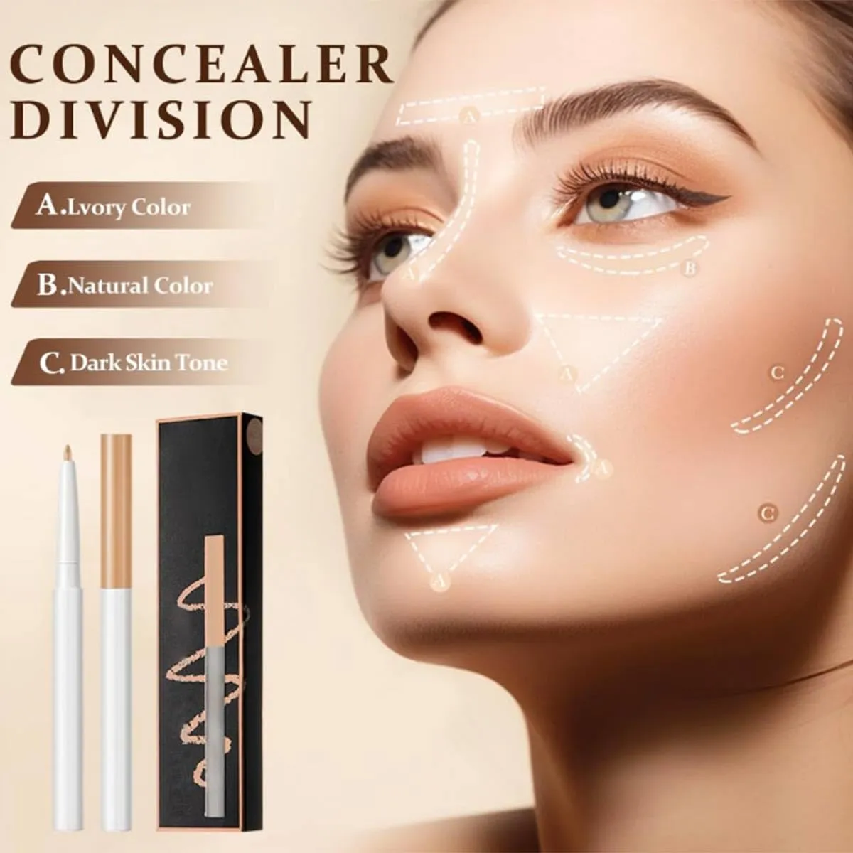 Slideach Multifunctional Concealer Stick,Waterproof Full Coverage Beauty Concealer Pencil,Change Lip Line,Lift Brow Bone,Refine Brow Shape,Conceal Tear Trough,Dark Circle,Modify Face (02#Natural, 1)