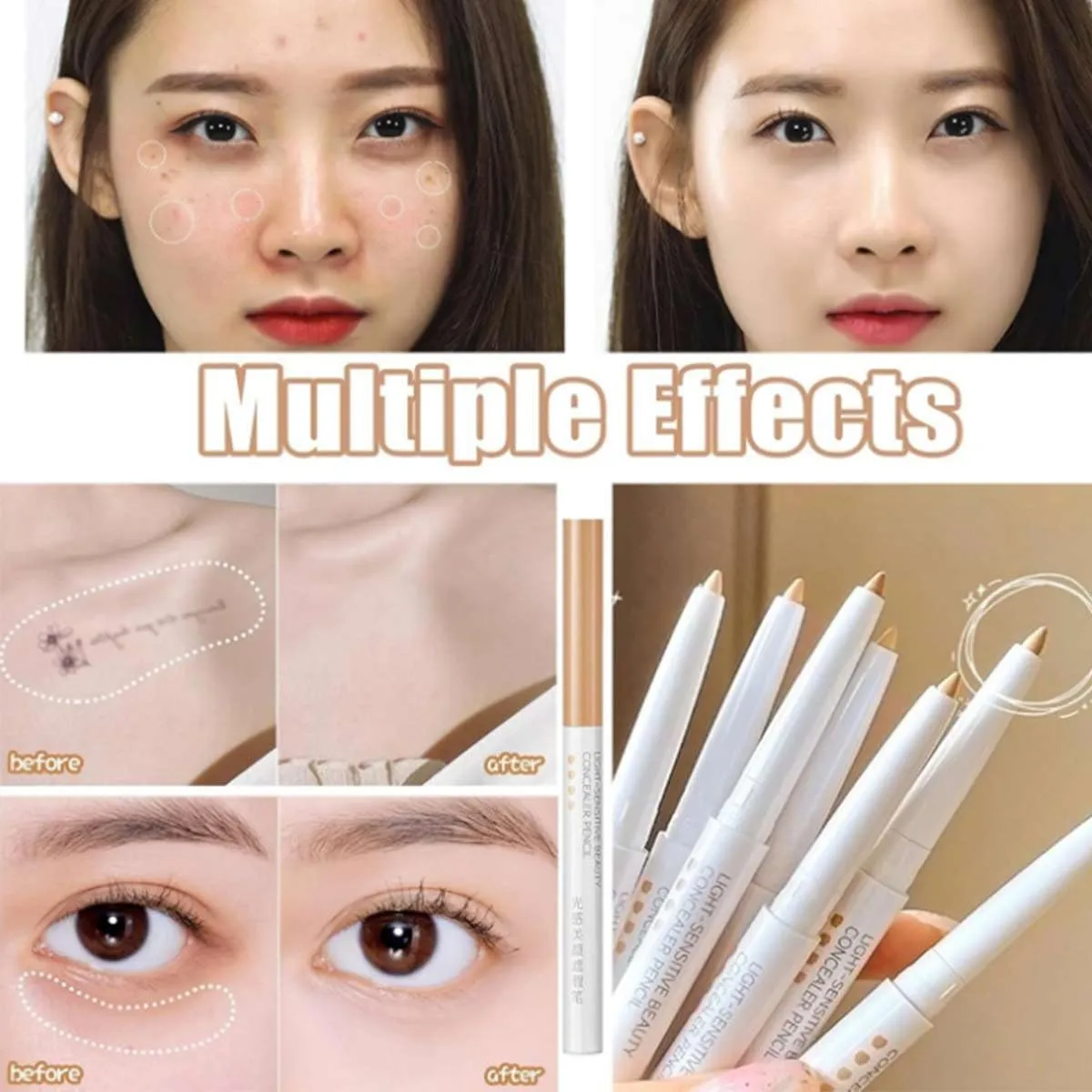 Slideach Multifunctional Concealer Stick,Waterproof Full Coverage Beauty Concealer Pencil,Change Lip Line,Lift Brow Bone,Refine Brow Shape,Conceal Tear Trough,Dark Circle,Modify Face (02#Natural, 1)