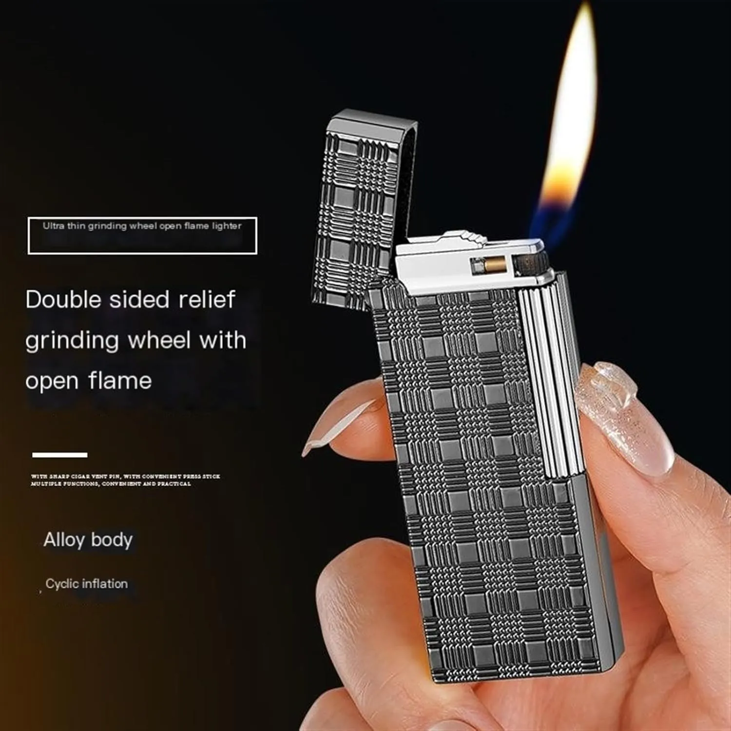 Slim Lighter，Tradition Soft Flame Lighter-Side Slip Wheel Ignition Flint Ingnition•Adjustable Flame •Butane Refillable Gas Lighter (Gas Not Included)(Gold)