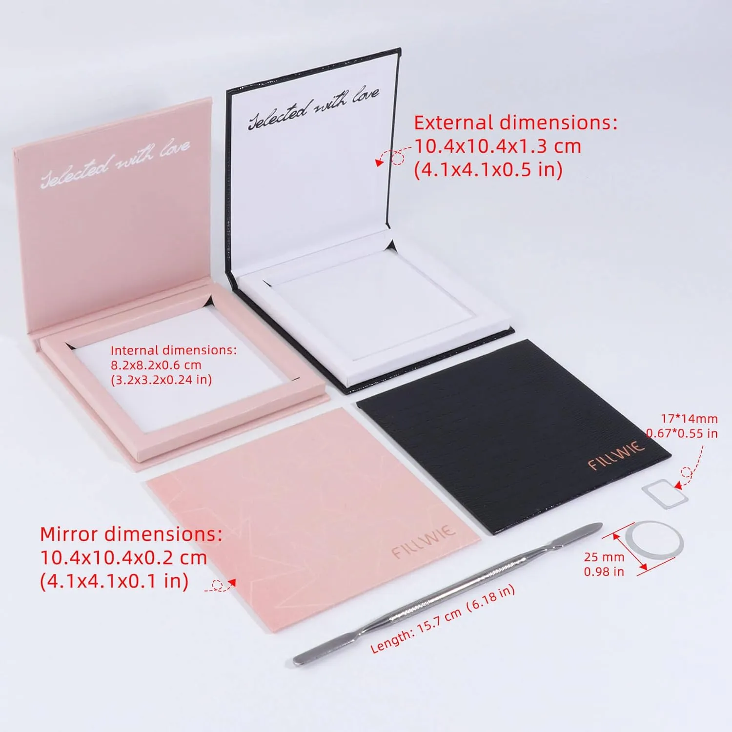 Small Empty Magnetic Makeup Palette with Mirror, 2Pack Palettes, Long Spatula, 20 Metal Stickers, Suitable for Eyeshadow Lipstick Blush Powder Highlighter and Contour (Pink  Black, Small)