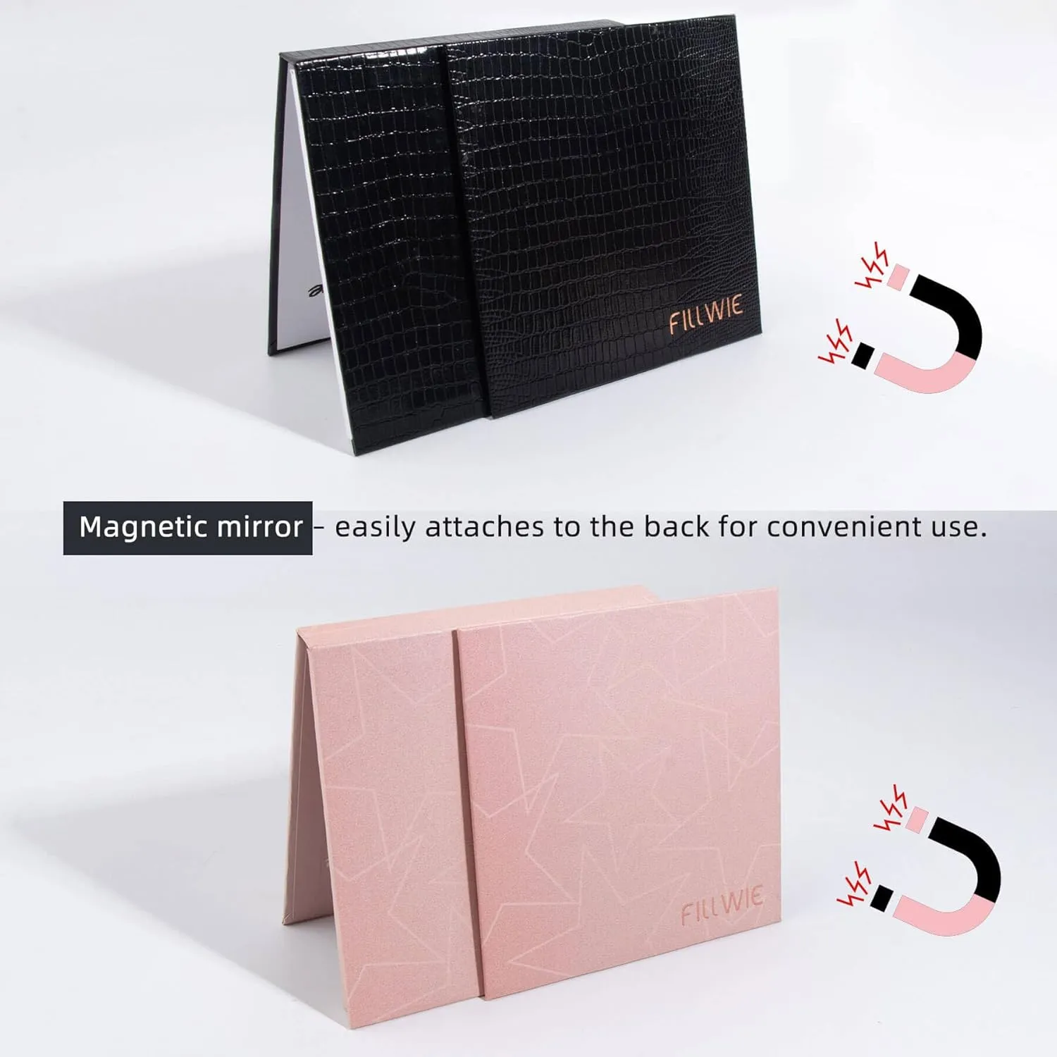 Small Empty Magnetic Makeup Palette with Mirror, 2Pack Palettes, Long Spatula, 20 Metal Stickers, Suitable for Eyeshadow Lipstick Blush Powder Highlighter and Contour (Pink  Black, Small)