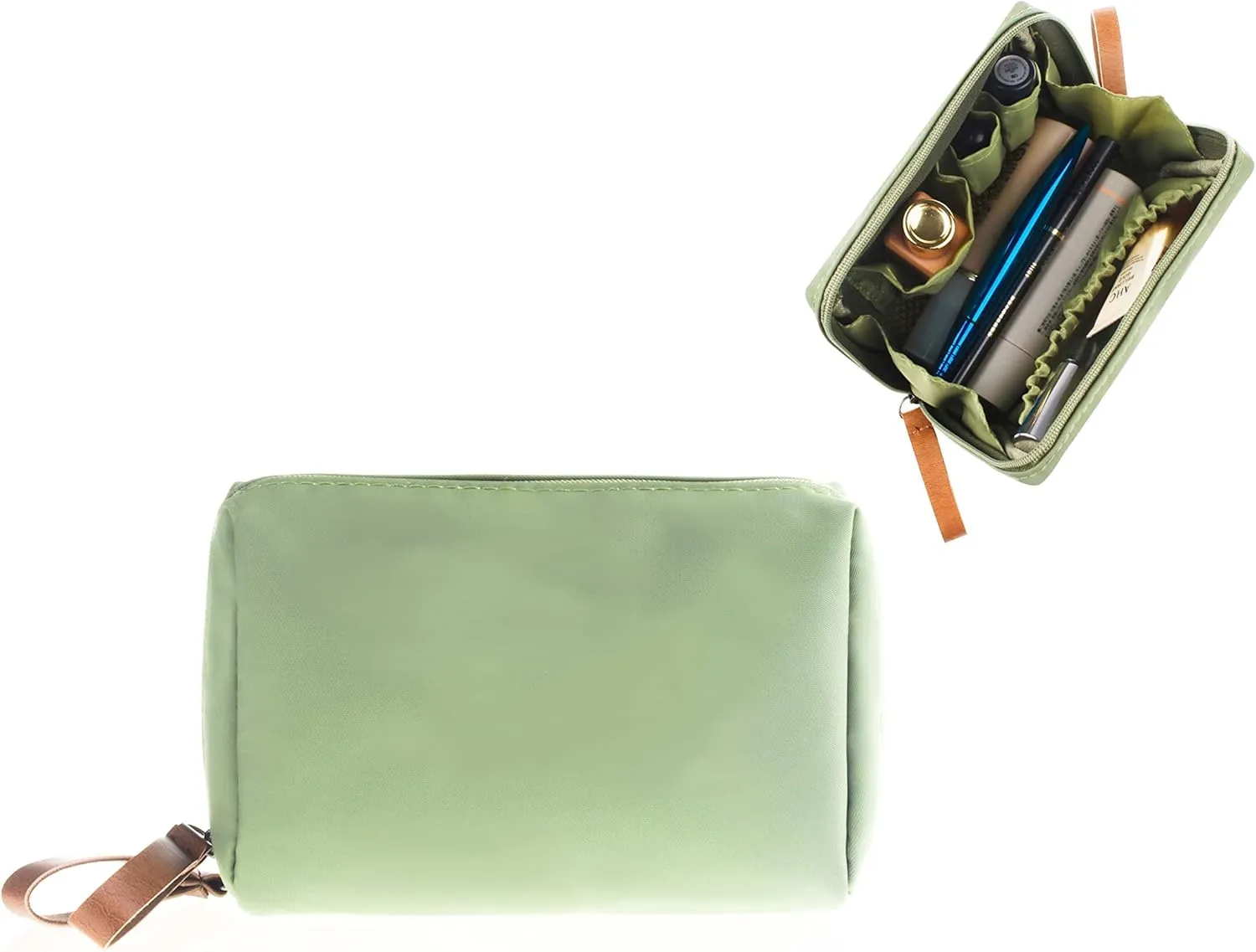 Small Makeup Bag for Purse Portable Waterproof Cosmetic Bag Travel Makeup Pouch for Women (Green, Square)